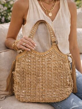 Luxury brand Kippys crystallized swarovski crystals tote shoulder bag metallic